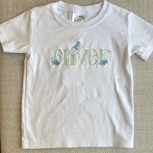White T-Shirt with “Oliver” Dino Monogram